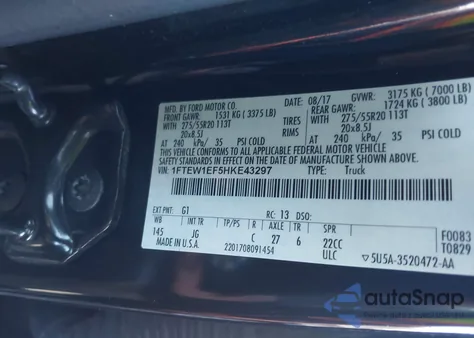 2017 Ford F-150 Xl z USA, uszkodzony, nr VIN 1FTEW1EF5HKE43297